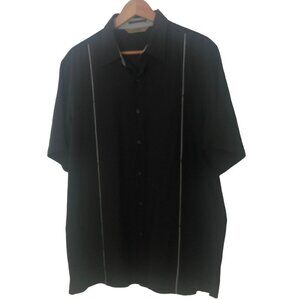 Axist Black Silk Shirt Washable Short Sleeve Size Large Vintage Bowling Style